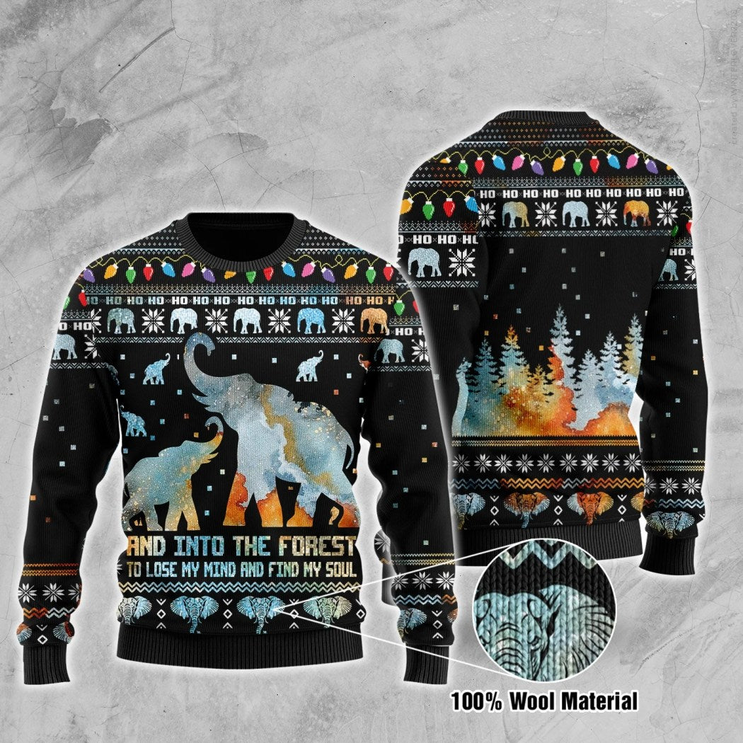 And Into The Forest Elephant Xmas Pattern Wool Sweater