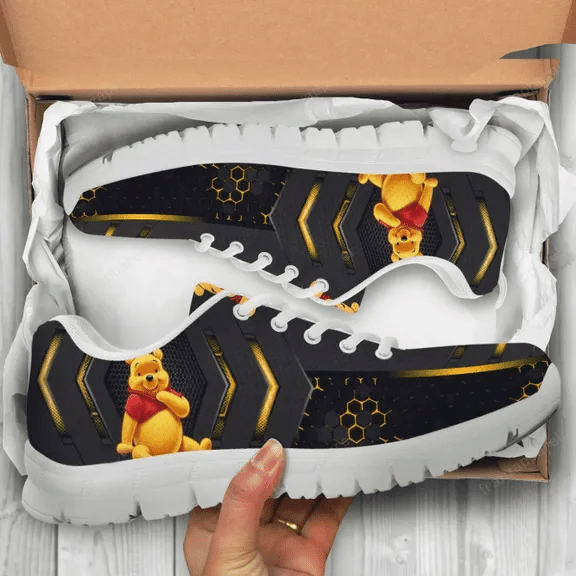 Pooh Winnie-The-Pooh  Print Sneakers, Women’S Sneakers, Handmade Crafted Sneaker White Shoes Birthday Gift Fashion Fly Sneakers