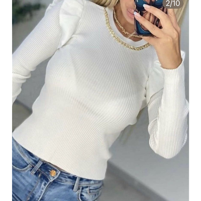 Vintage Blue Sweater Women’s Clothing Fashion Lazy Wind Slim Crew Neck Frill Long Sleeves Knitting Winter Pullover Shirt Tops alx