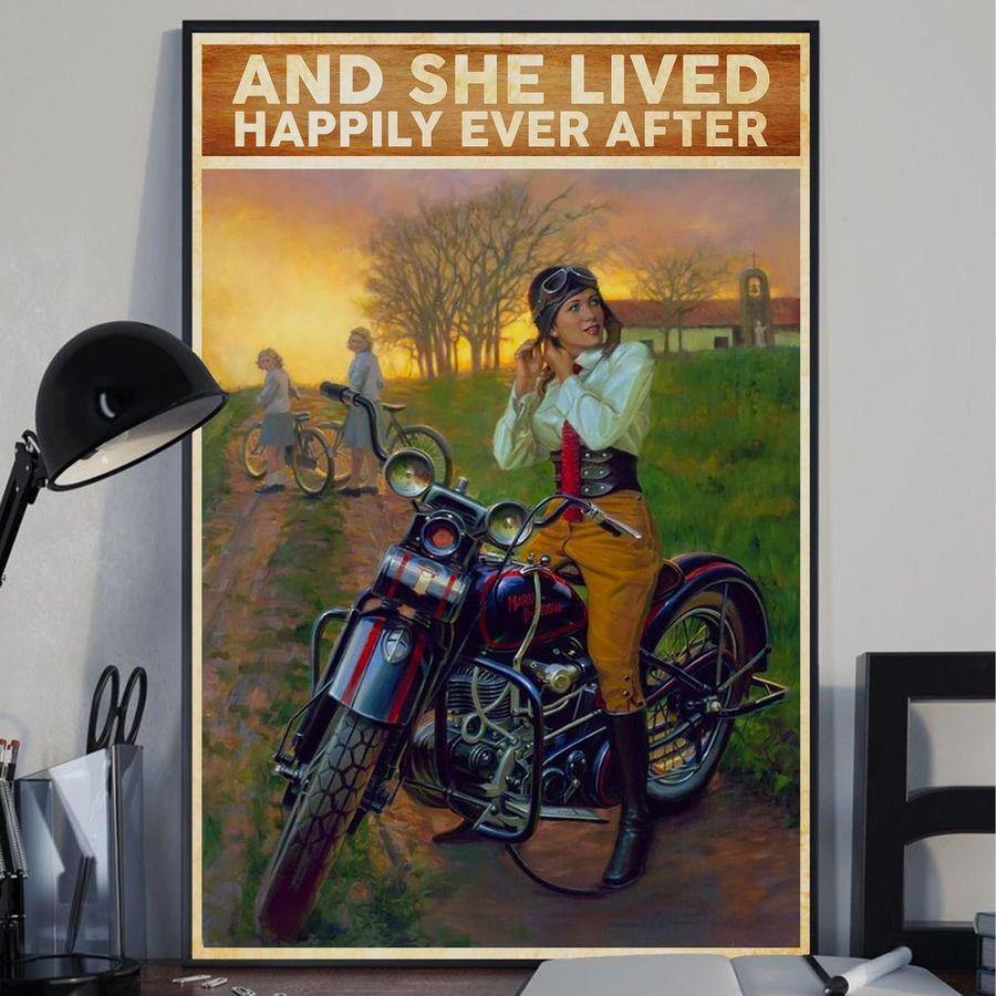 And She Lived Happily Ever Motor Rider Girl – Best Idea Gift , Gift For Home Decor, Gift For Family – Horizontal Canvas Matte Canvas Wall Art