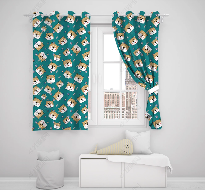 3D Hand Drawn Animal Dog Green Curtains And Drapes Lqh 114