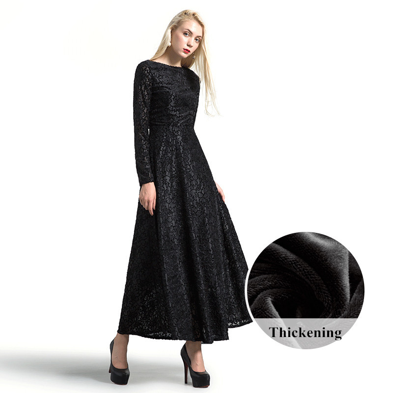 2020 Vintage Black Lace Female Autumn Winter Dresses Long Sleeve Maxi Dress Women vestidos Plus Size 4XL SS6186 alx