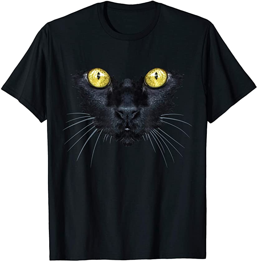 Black Cat Shirt Yellow Eyes Kitty Kitten Cat Face T-Shirt