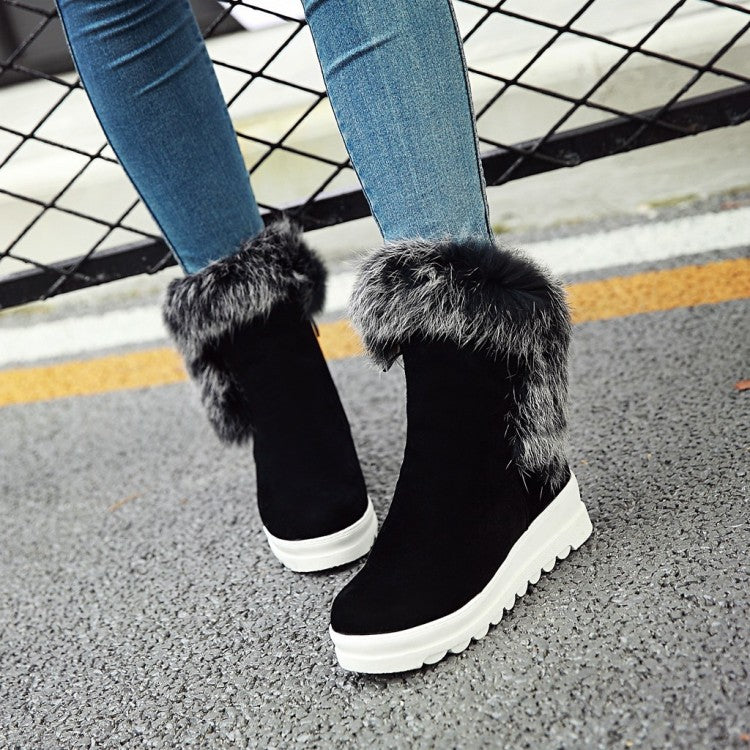 Rabbit Fur Wedges Snow Boots Women Shoes Fall|Winter 6278