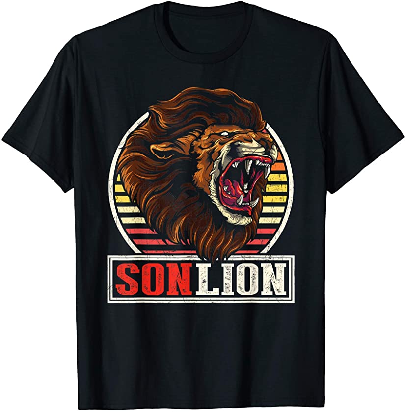 Retro Jungle Animal Parents Son Boys Kids Gift Cool Son Lion T-Shirt