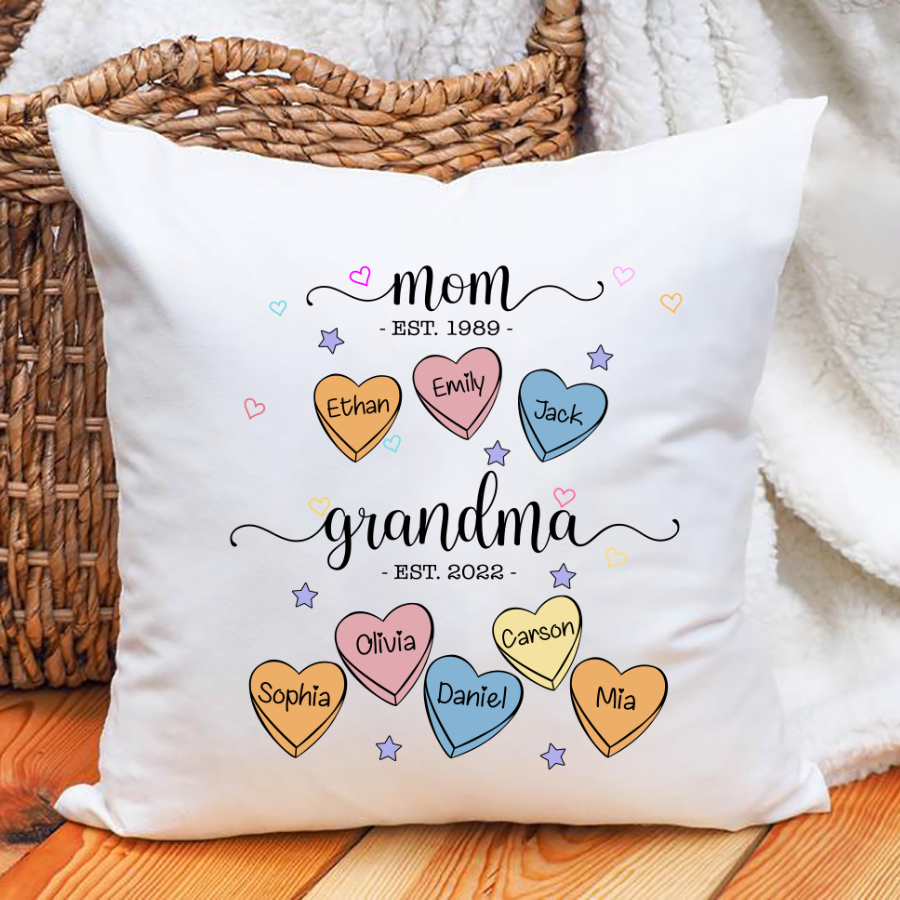 Mom Grandma Est Hearts Pillow