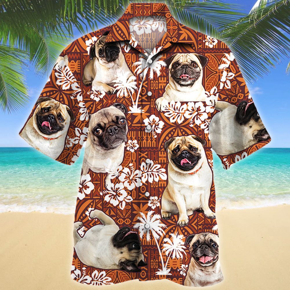 Pug Dog Lovers Red Tribal Pattern Hawaiian Shirt Ha79438