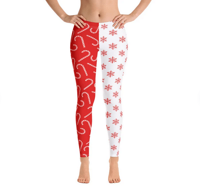 Christmas Leggings, Candy Cane And Snowflake For Sports, Yoga, Workout Fitness, Women Gift