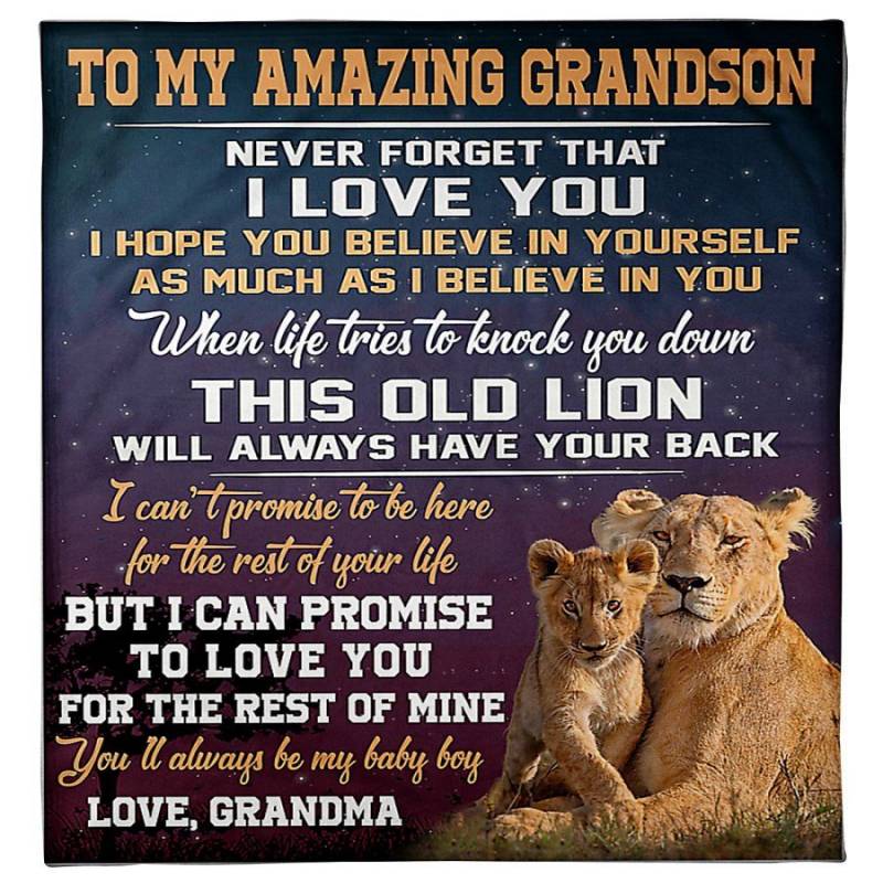 This Old Lion Will Always Have Your Back Great Gift From Grandma To Grandson Fleece Blanket