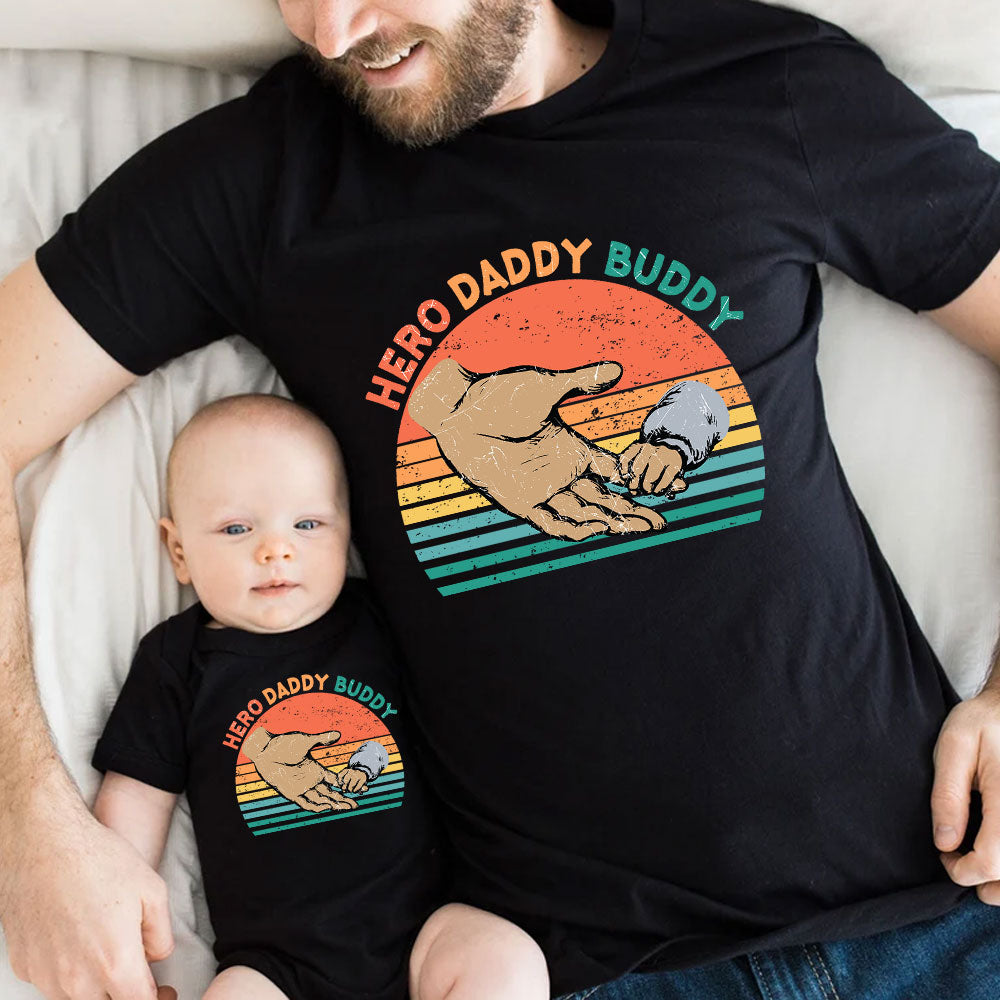 Personalized Father And Son Matching Outfit Hero Daddy Buddy Classic Shirt For Dad Baby Onesie