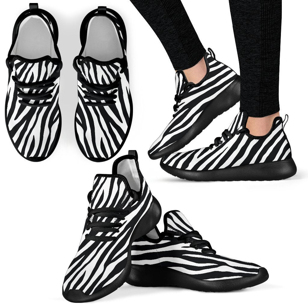 Black White Zebra Pattern Print Mesh Knit Shoes