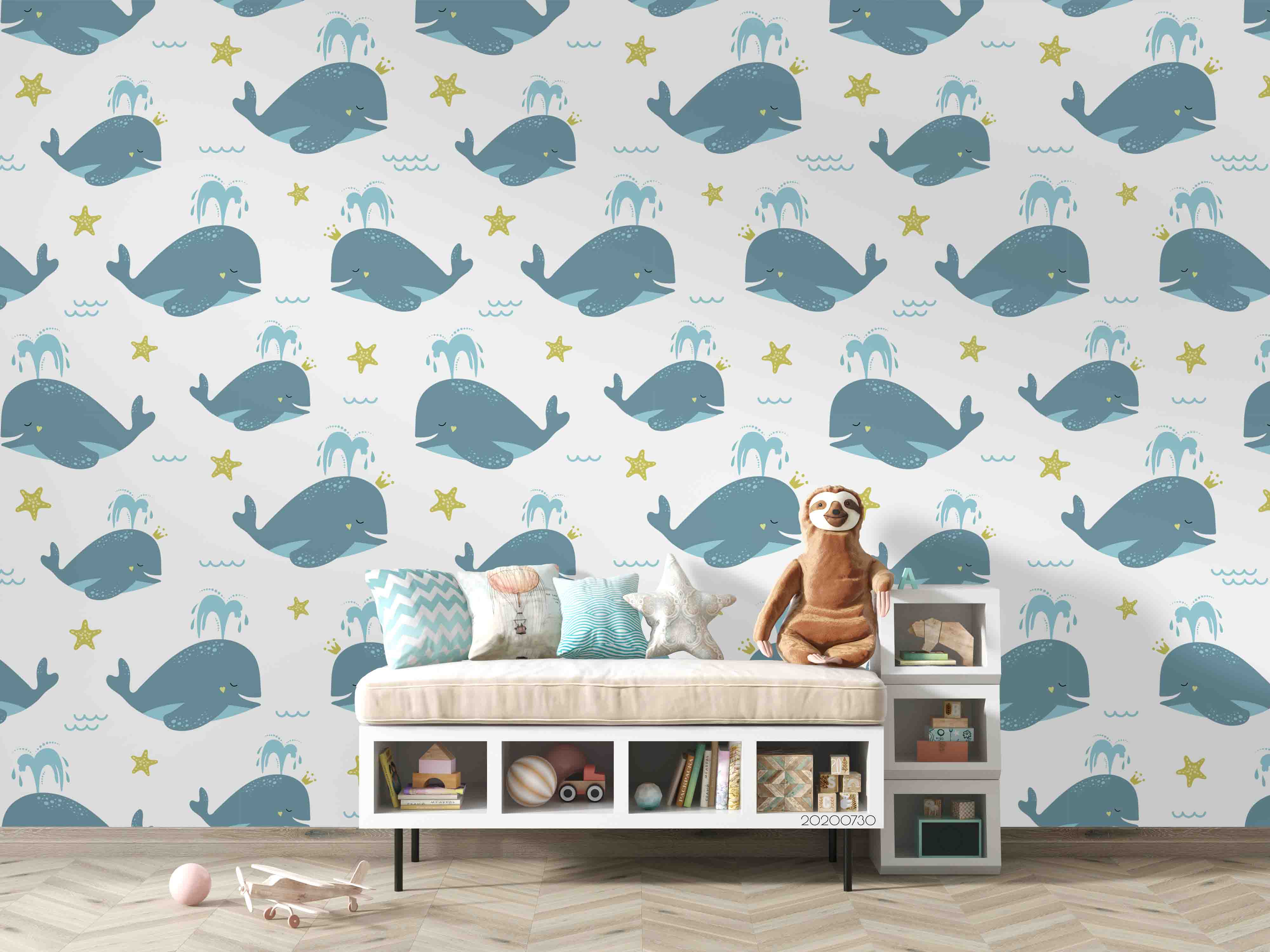 3D Cartoon Blue Whale Wall Mural Wallpaper Lxl 345