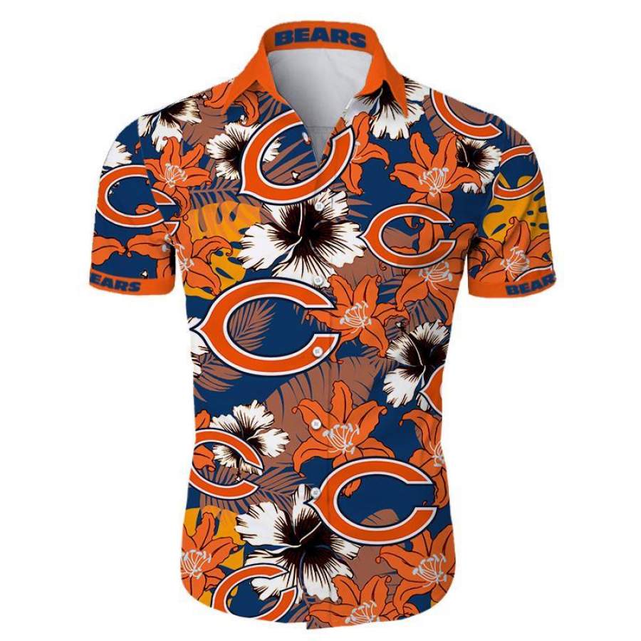 Chicago Bears Hawaii All Over Print Tropical Flower Short Sleeve Slim Fit Body Ha12589