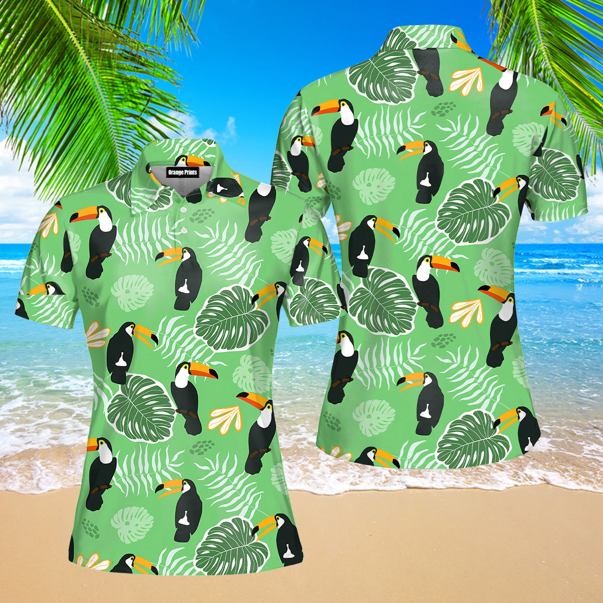 Birds Tropical Exotic With Palm Leaves Pattern Polo Shirt | For Women | Po5523