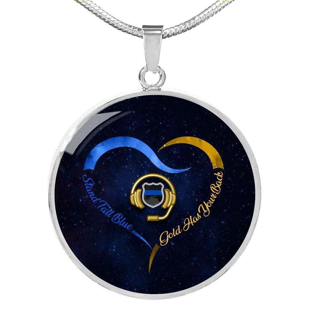 Dispatcher X Thin Blue Line Couple – Heart Stand Tall Blue Gold Has Your Back Circle Personalized Luxury Necklace – Shineon