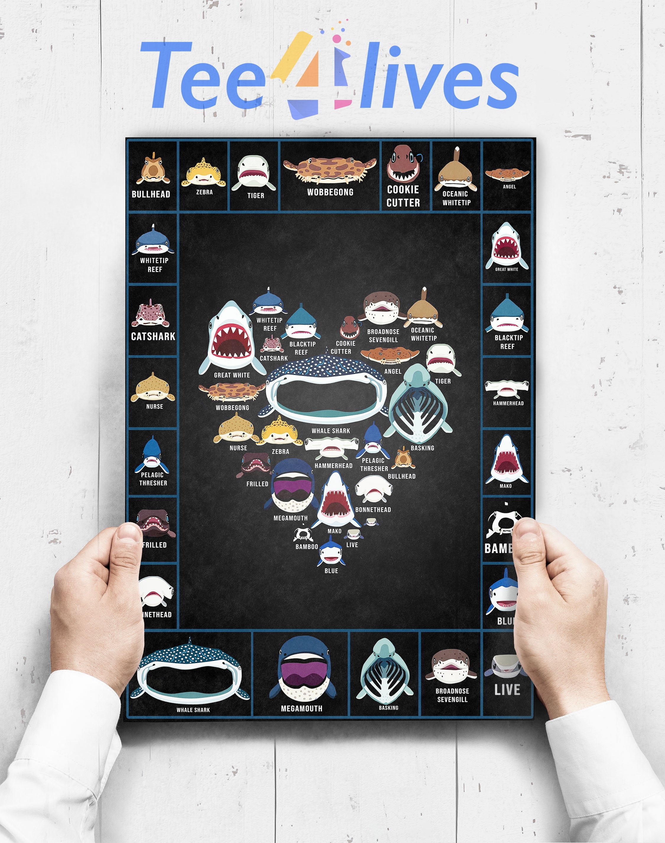 Custom Poster Prints Wall Art Love Shark Faces Poster – Gift For Son & Daughter