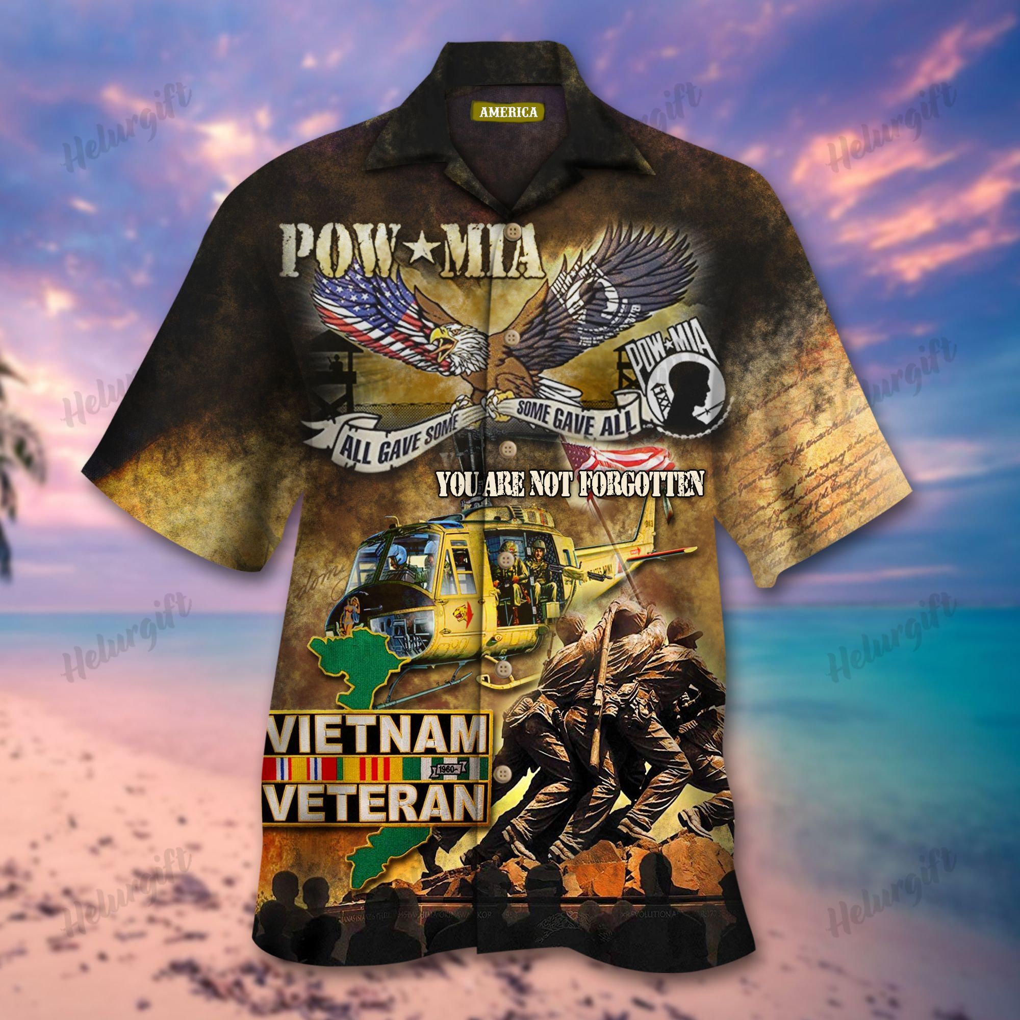 Pow Mia Vietnam Veteran Memorial Hawaiian Aloha Short Sleeve Shirt Ha61483