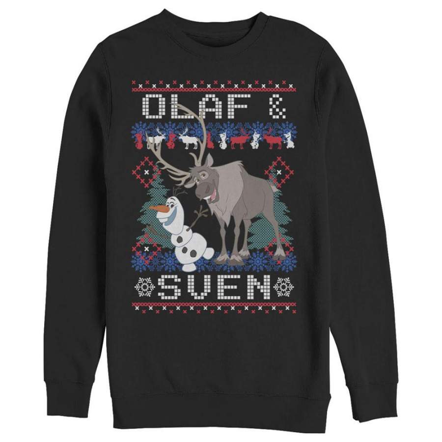 Frozen Men’s Ugly Christmas Olaf Sven  Sweatshirt Black