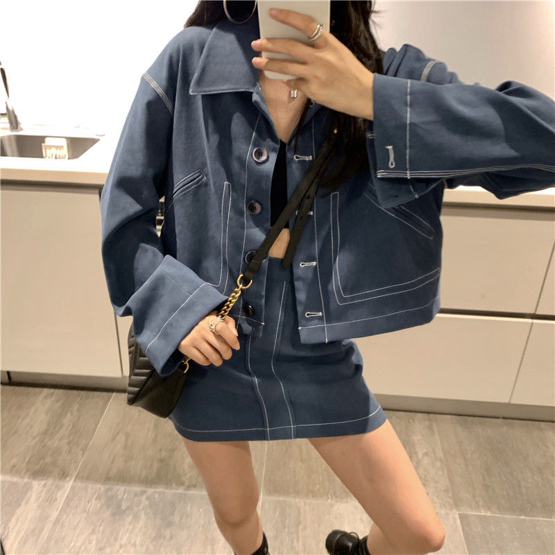 Women Sets Blazers Coats Skirts 2 Pieces Outfits Street-wear Casual Trendy Retro Korean Chic Ulzzang Office Ladies Loose Daily alx