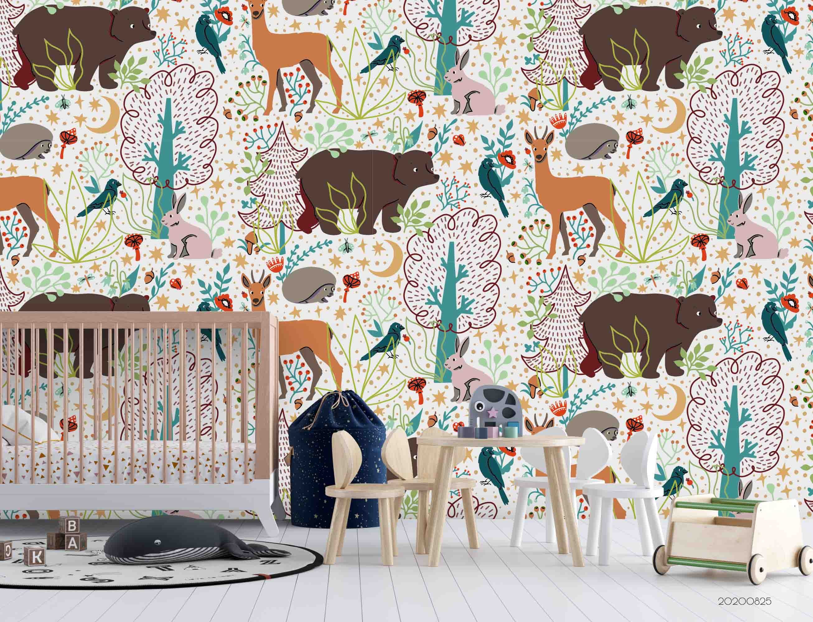 3D Hand Drawn Forest Animals Wall Mural Wallpaper Lqh 90