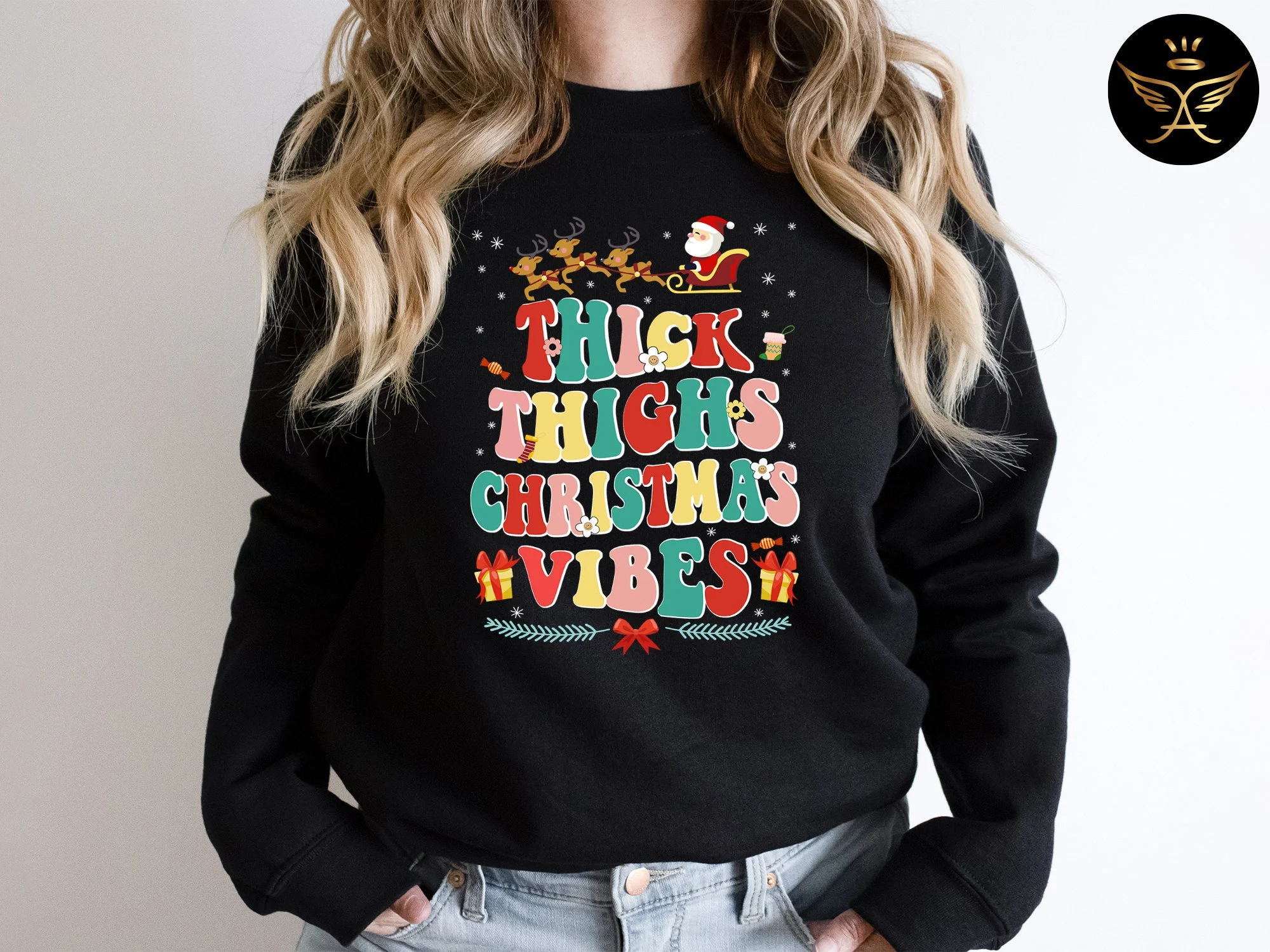 Colored Thick Thighs and Christmas cute Hoody unisex women 100% Cotton Jumper aesthetic Pullovers outfits tops Sweats Sweatshirt alx