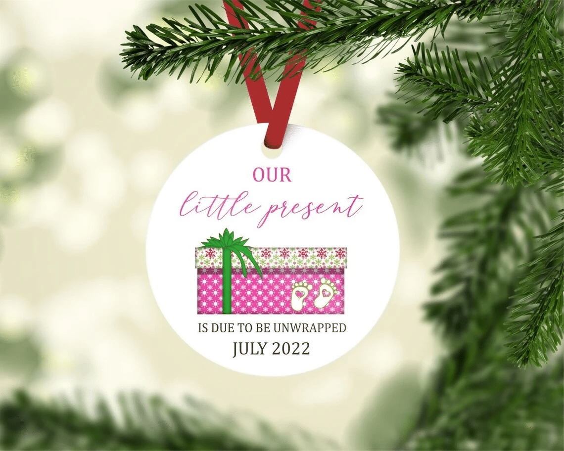 [Personalized Name & Number] Expecting A Baby Ornament, Pregnancy Announcement Ornament, Christmas Tree Decoration, Christmas Home Decor 1