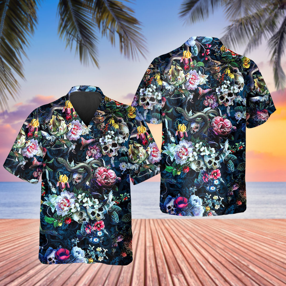 Floral Skull And Snakes Hawaiian Shirt