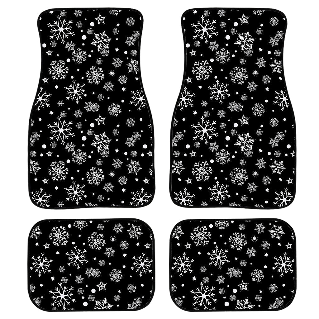 Black And White Snowflake Pattern Print Front And Back Car Floor Mats, Front Car Mat