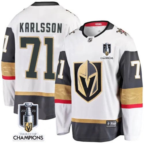 William Karlsson 71 Vegas Golden Knights 2023 Stanley Cup Champions Patch Away Breakaway Player Jersey – White