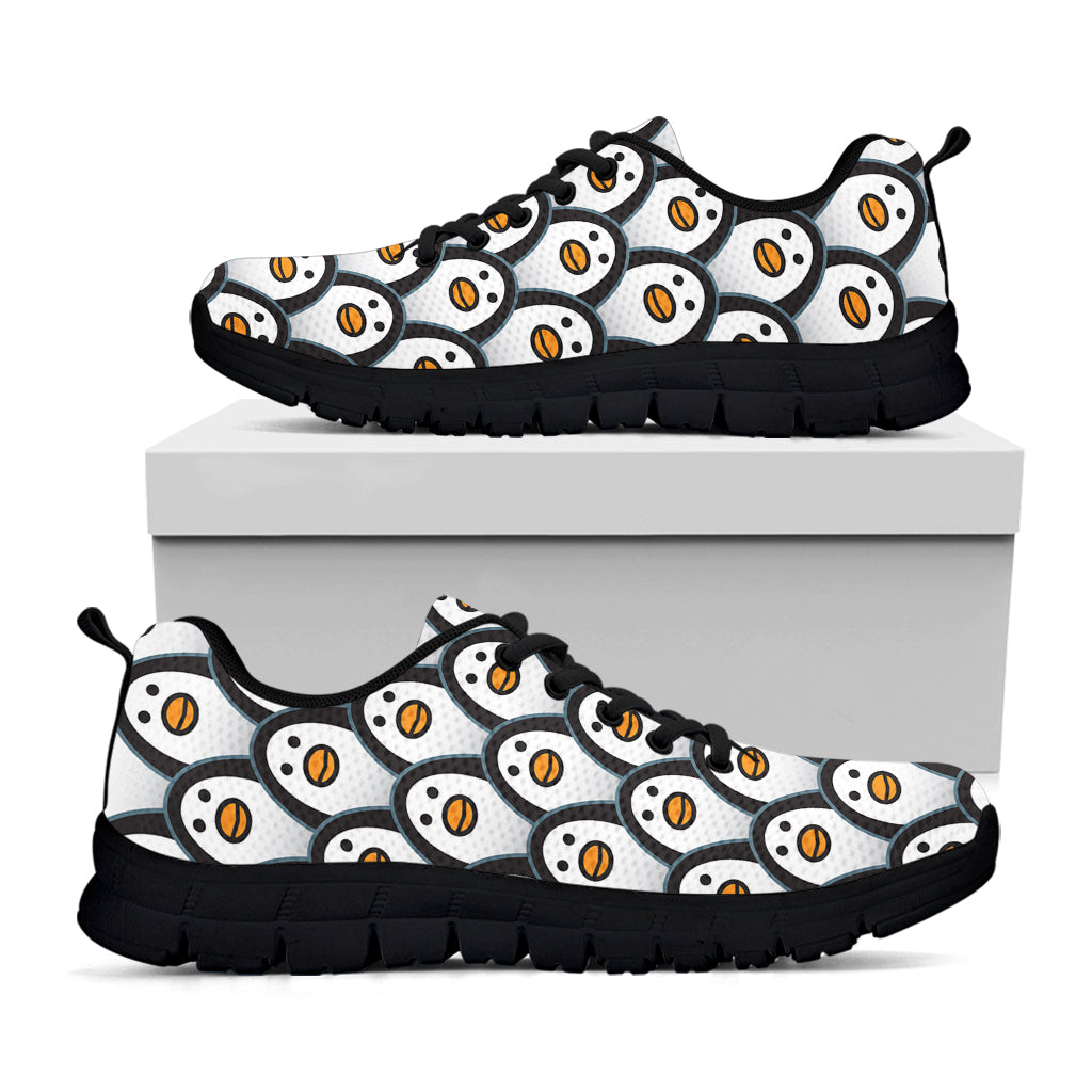 Cute Penguin Face Pattern Print Black Sneakers