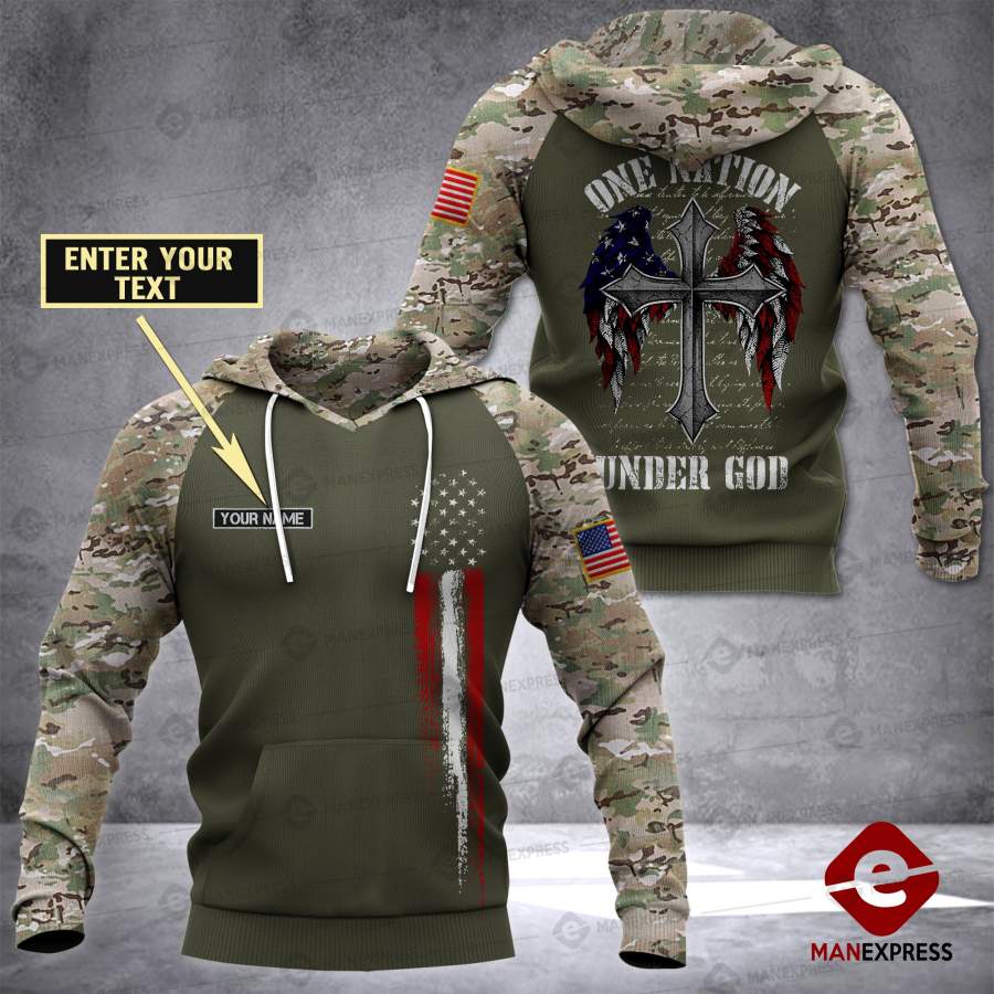 US Camo – One Nation under God Personalized 3D printed Hoodie/TShirt NQA