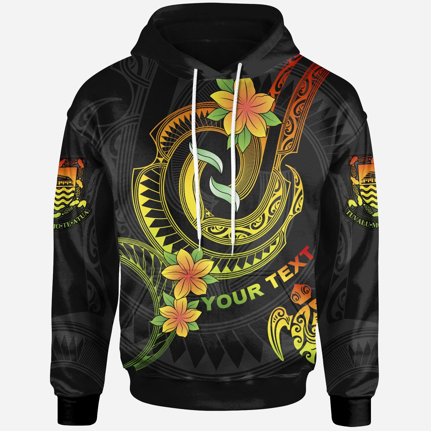 Tuvalu Custom Personalised Hoodie – Reggae Plumeria Flowers with Spiral Patterns – BN26