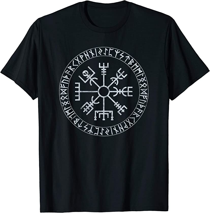 Vintage Viking Norse Mythology Runes Valhalla Vegvisir Odin T-Shirt