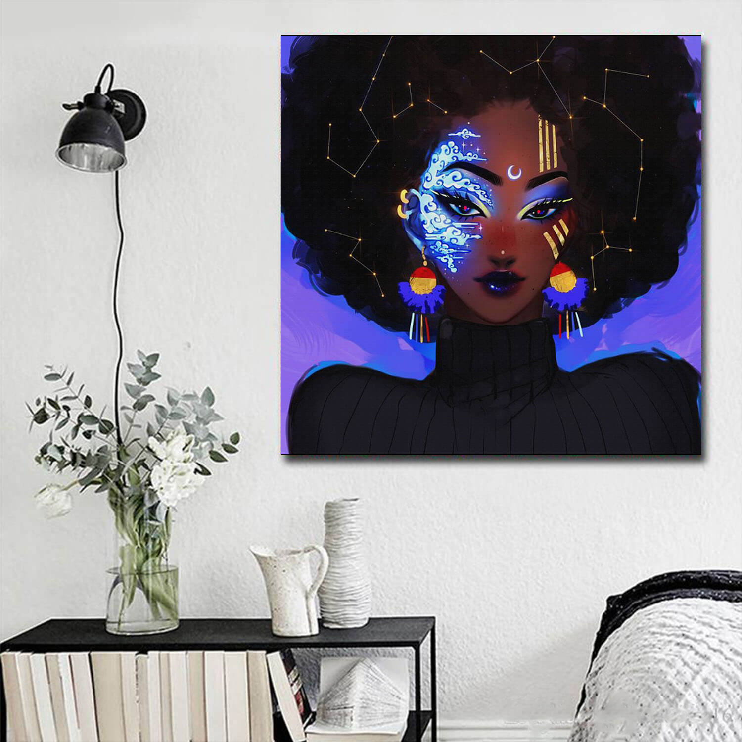 African American Wall Art Canvas Melanin Afro Girl Natural Hair Art Afrocentric Inspired Home Decor WBG3988