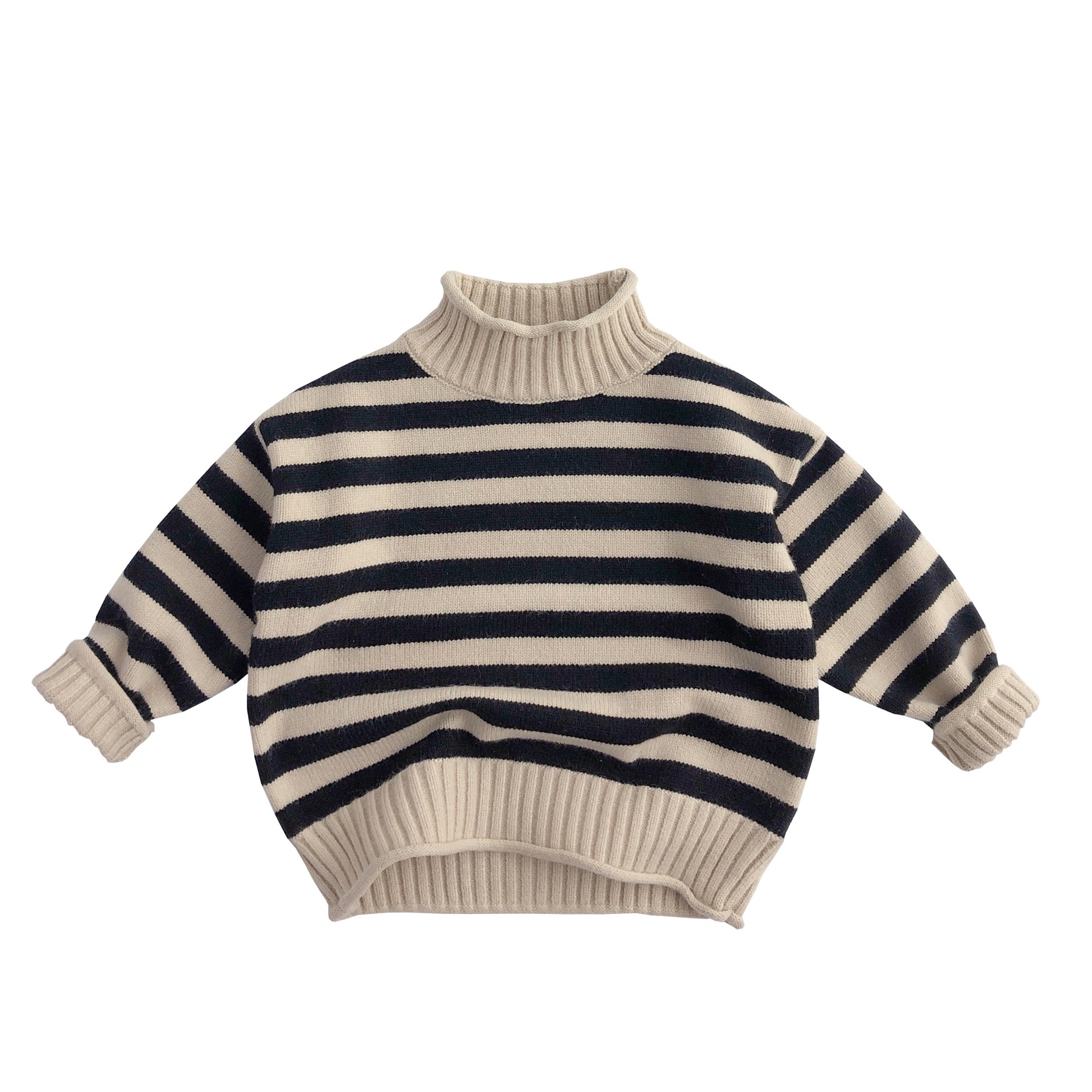 Children’s Sweater Rolled Collar Design Striped Pullover Jacket Winter Baby Girl Clothes Kids Clothes Toddler Girl Cardigan alx