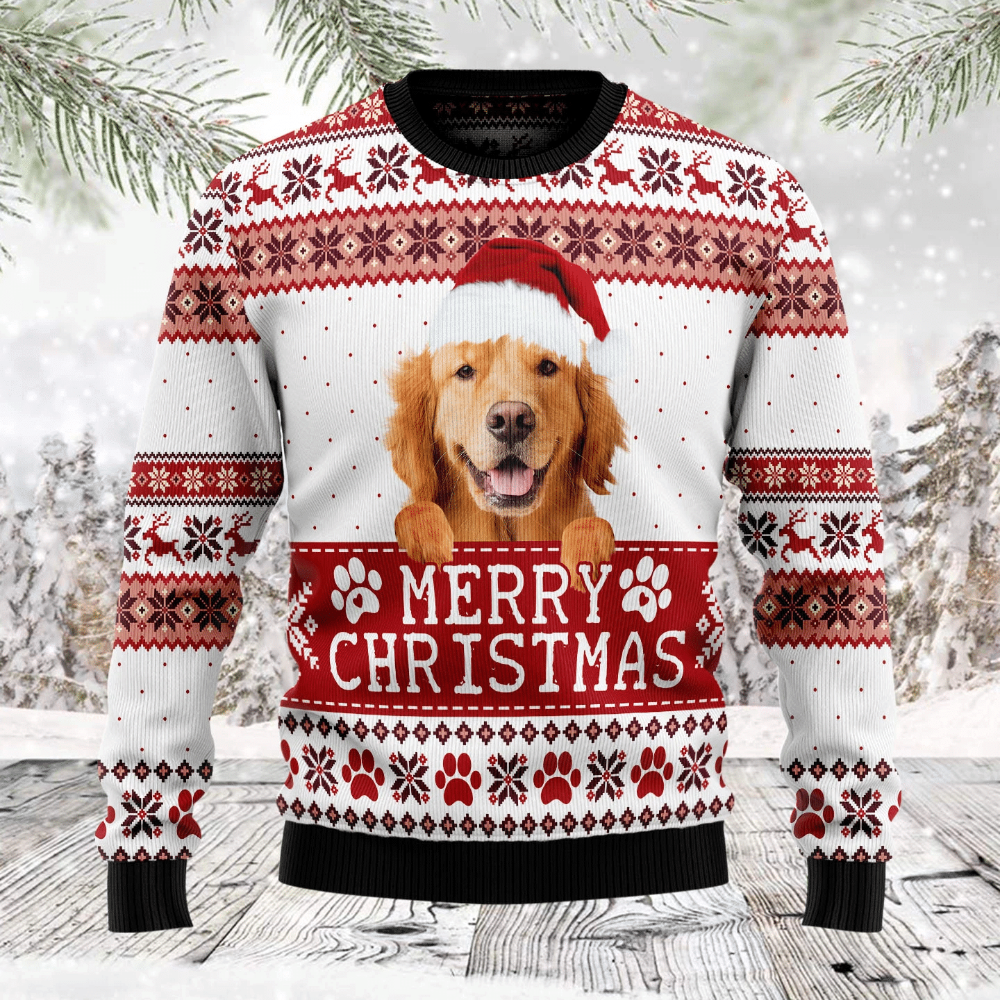 Merry Christmas Golden Retriever Ugly Christmas Sweater T-Shirt