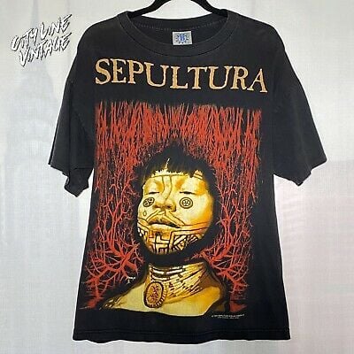 Vintage Sepultura Roots 1996 Blue Grape Death Metal Band 90s   T Shirt 4744