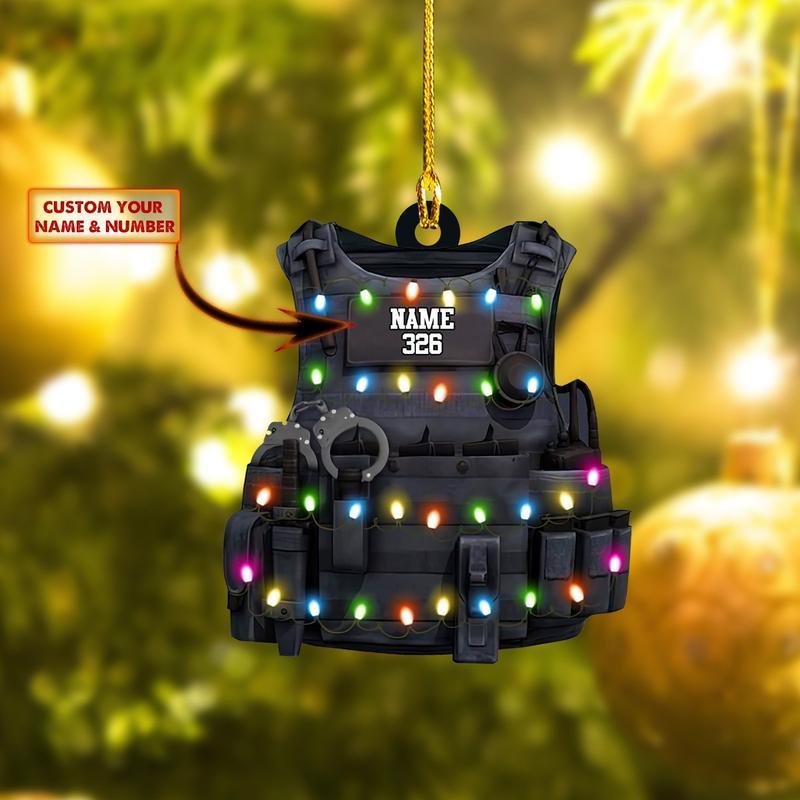 Personalized Police Armor Custom Name Number Custom Shaped Ornament – Police Christmas Day