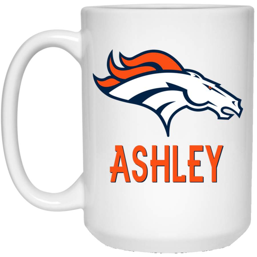 Custom Personalized Denver Broncos New Logo Orange-Navy Ashley 21504 15 oz. White Mug