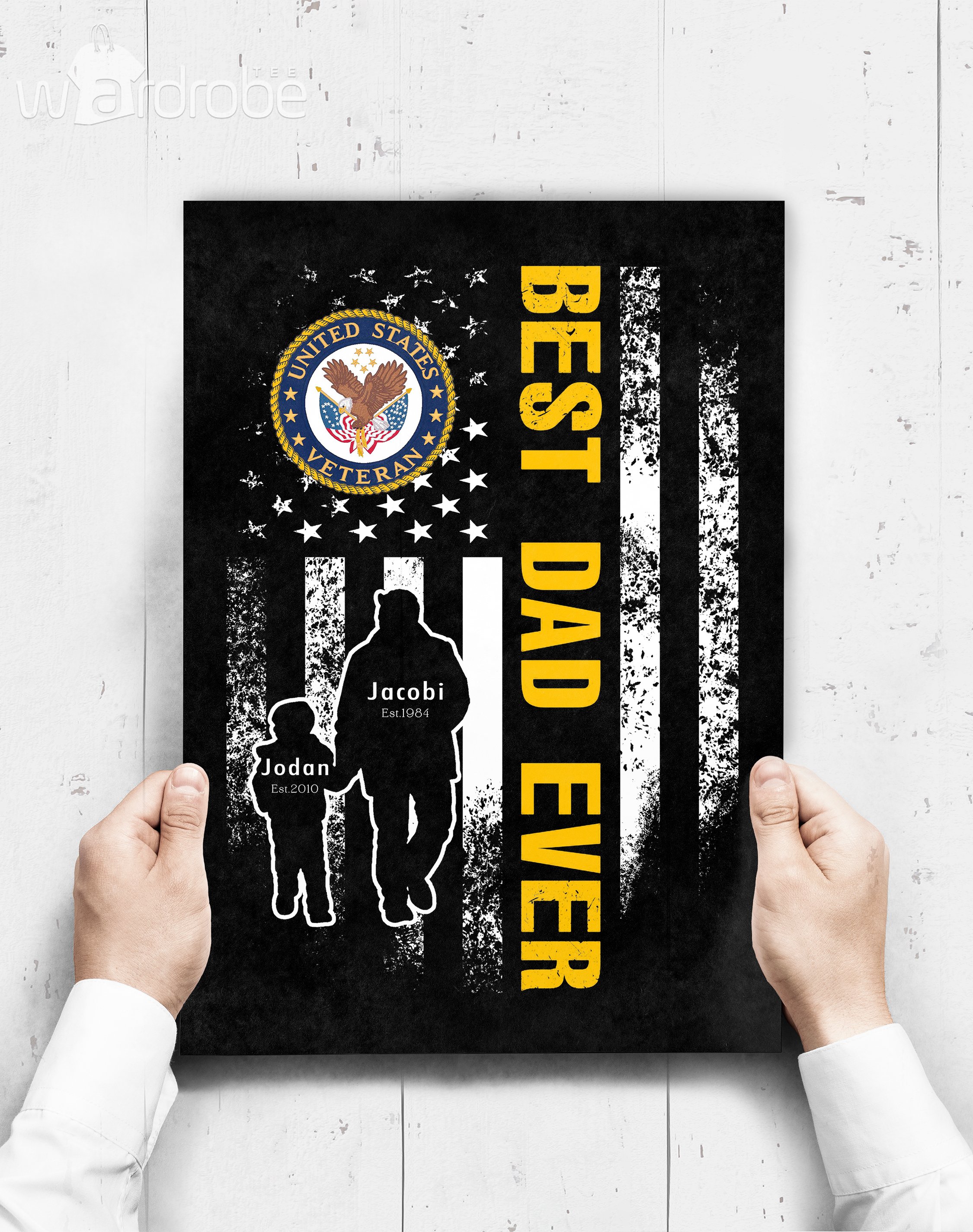Personalized Father’s Day Gift Custom Poster Prints Wall Art Dad And Son United State Veteran