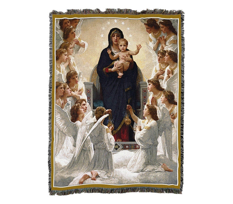 The Virgin Mary With Angels And Jesus Vintage Retro Style Couch Sofa Blanket,  Woven Throw Blanket Home Decor