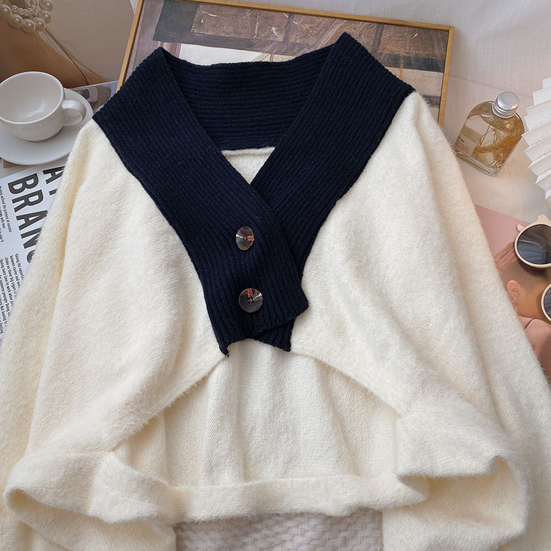 Yitimoky Spliced Cropped Cardigan Sweaters for Women Oversized Knitted Long Sleeve Top Fall Winter 2022 Korean Fashion Clothing alx