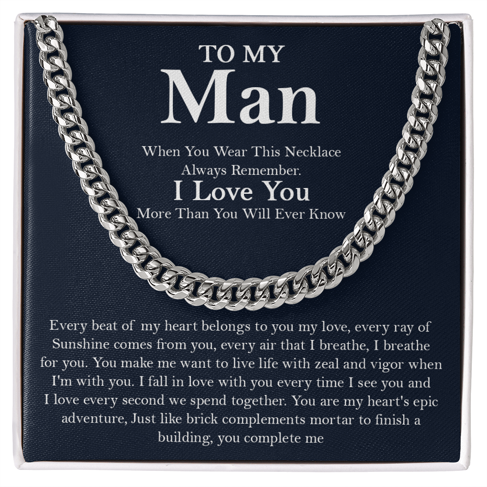 To My Man Cuban Chain Necklace, Romantic Birthday Gifts For Husband/Boyfriend, Gift For Him, Christmas Gift