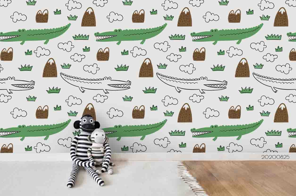 3D Hand Drawn Animal Crocodile Wall Mural Wallpaper Lqh 57