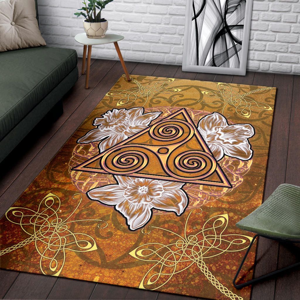 Celtic Triskelion with Daffodil Flowers Vintage Style Area Rug – BN18