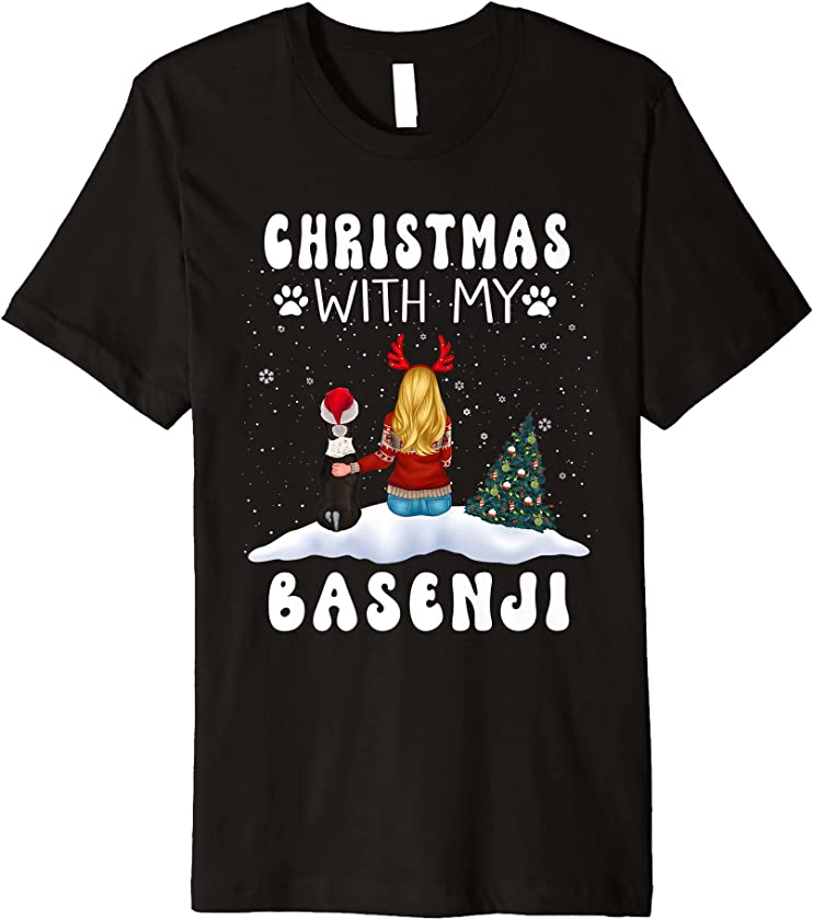 Christmas With My Basenji Dog Puppy Funny Xmas Premium T-Shirt