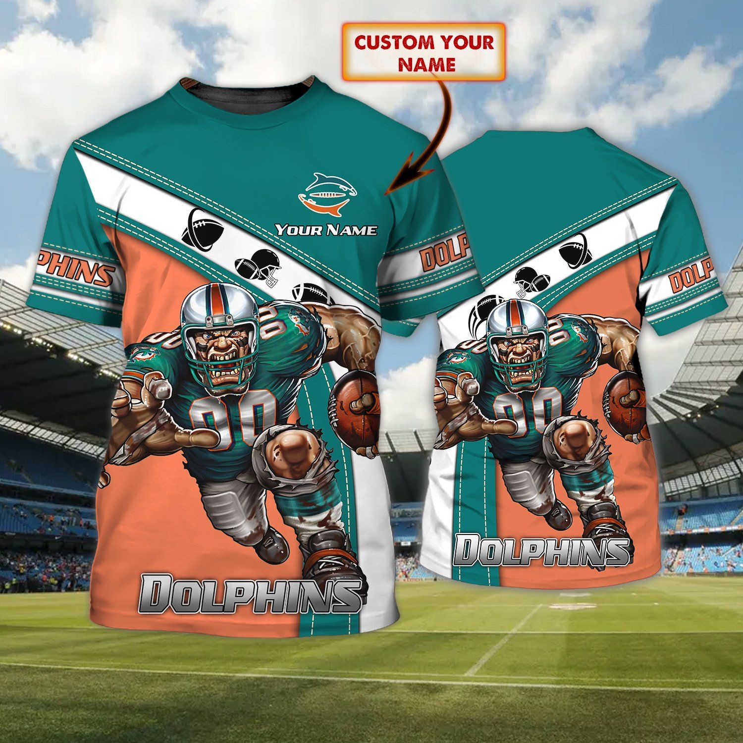 M. Dolphins Custom Shirt – Customer Name Player Rushing Special 3D T Shirt