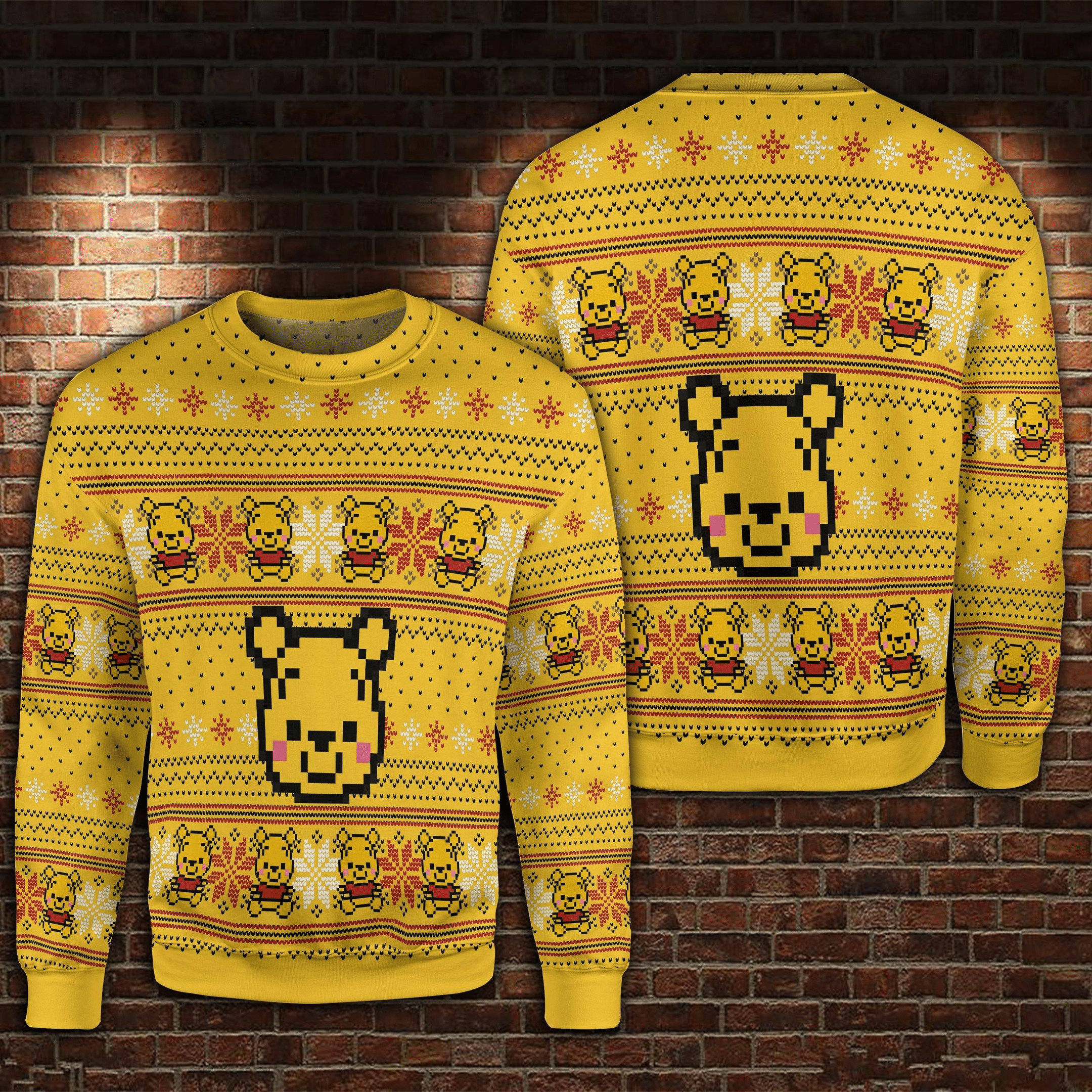 Dn Chrsitmas Ugly Sweater Winnie The Pooh Christmas Pattern Yellow Sweater