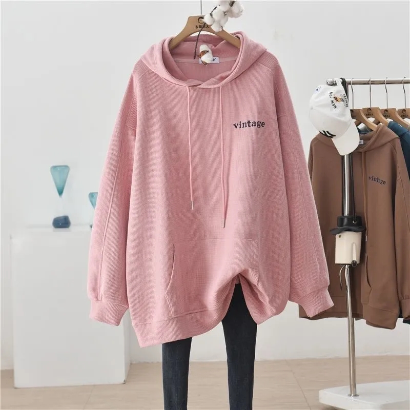 4XL large Hoodies Female 2022 Spring Autumn Cotton Pullover Letter Print Loose Casual Sweatshirt Women Top Korean Hip Hoodies alx