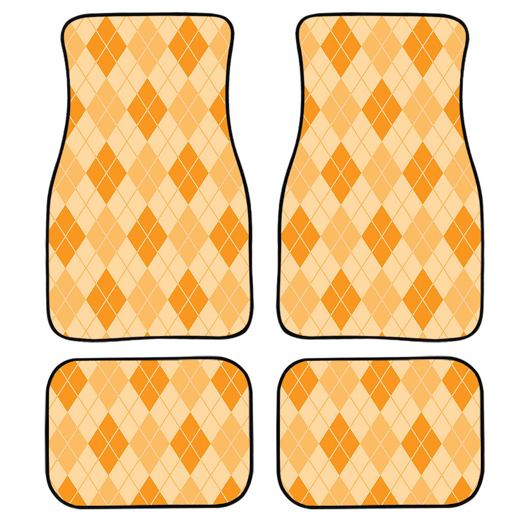 Orange Argyle Pattern Print Front And Back Car Floor Mats, Front Car Mat